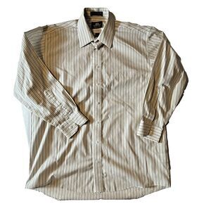 Stafford Mens Fitted Dress Shirt 16.5 Neck 32/33 Long Sleeve Striped Button-Down